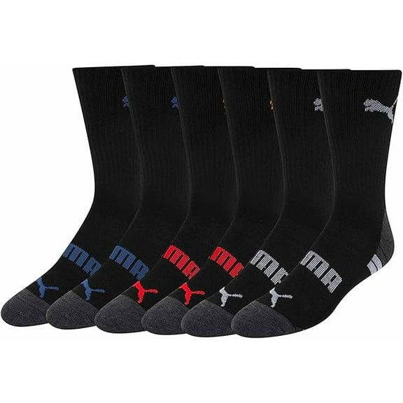 PUMA Men's 6 Pack Crew Socks (Sock Size:10-13/Shoe Size: 6-12, Black (Color Logos))
