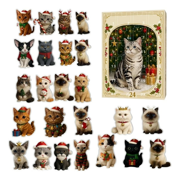 Cat Advent Calendar 2025 -24 Days Christmas Countdown Acrylic Hanging Decor Advent Calendars 2025