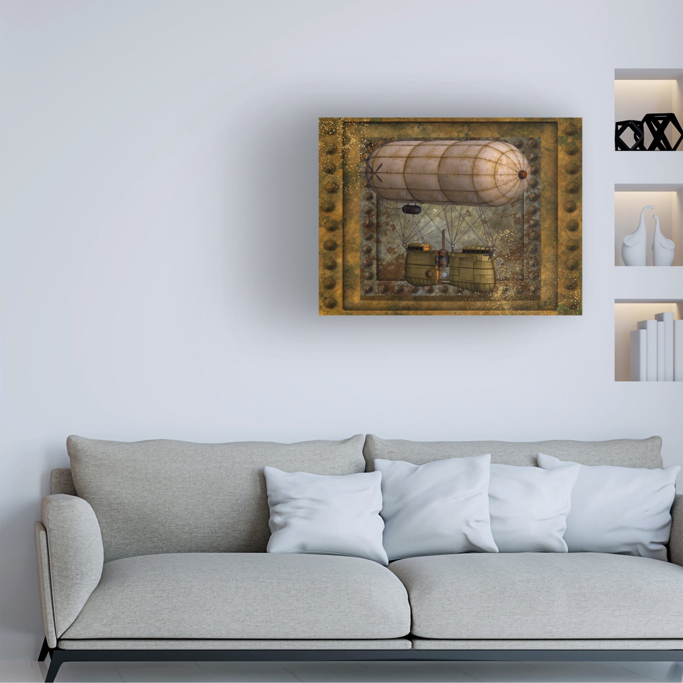 Canvas Wall Art - Tina Mitchell 'Steampunk Zeppelin Balloon' Wall Art for Living Room, Bedroom, or Office Décor by Trademark Fine Art - 32 x 32 Inches