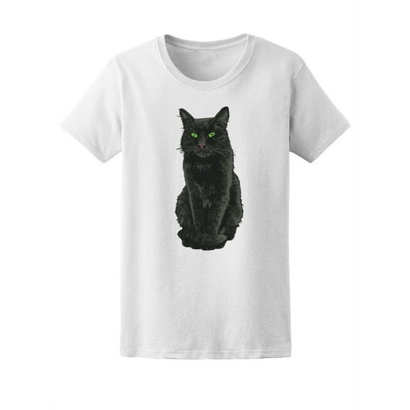 Black Cat With Green Eyes T-Shirt Women -Image by Shutterstock, Female Medium
