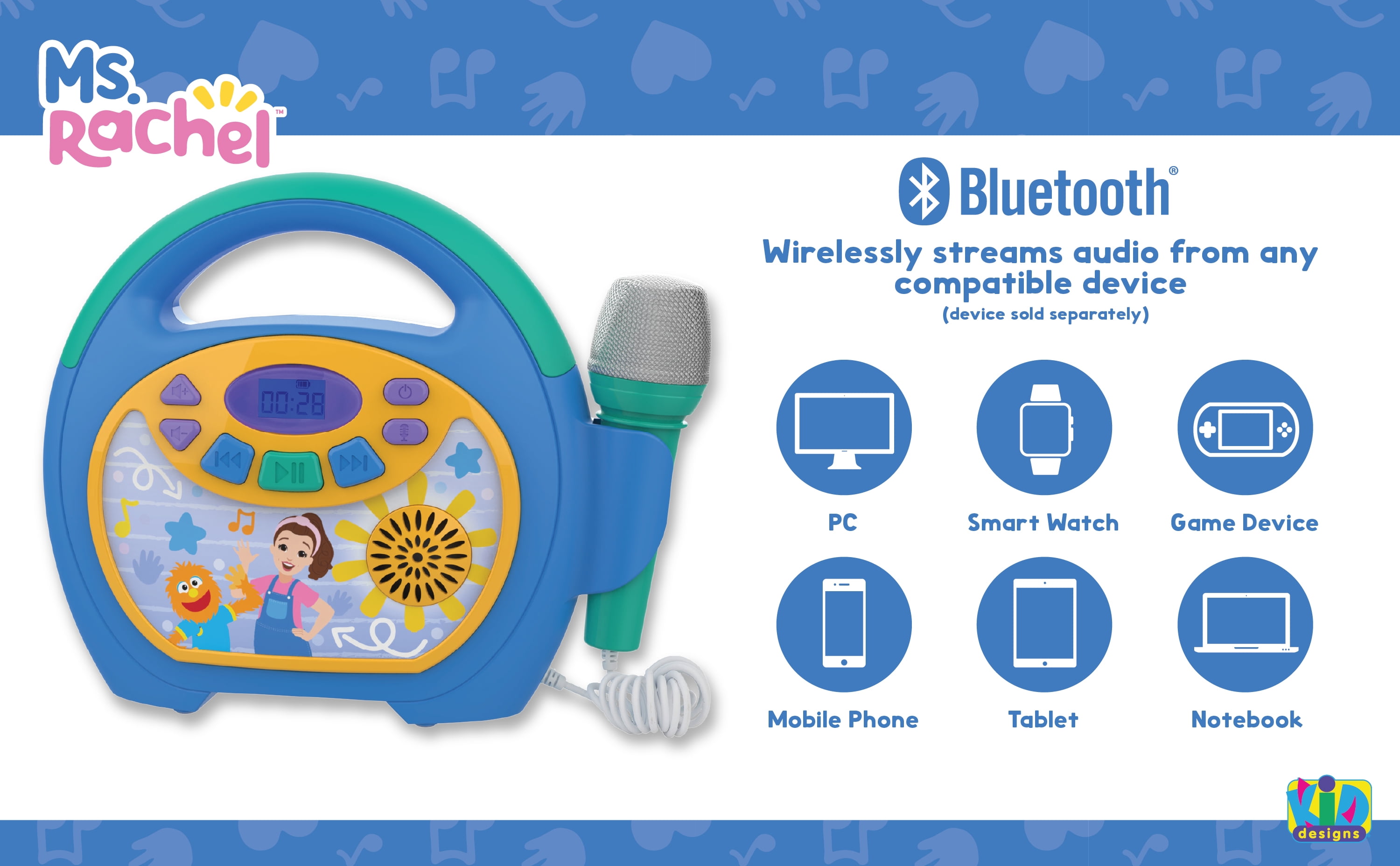 Ms. Rachel Kids Sing-Along MP3 Player with USB Port, LCD Display, and Kid-Friendly Controls