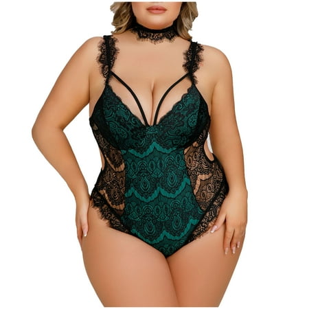 

Bodysuit For Women Jumpsuit Underwear Lingerie Sets Pajamas Set Women Lace Hollow Out Temptation Babydoll Sleepwear Sets Women Large Size Hollow Lace Green