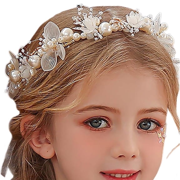 Wedding Hair Accessories for Kids, Flower Girl Accessory, Princess Headpiece Headband Pearl and Girls Cute Bridal Band, Women's Fashion Headbands