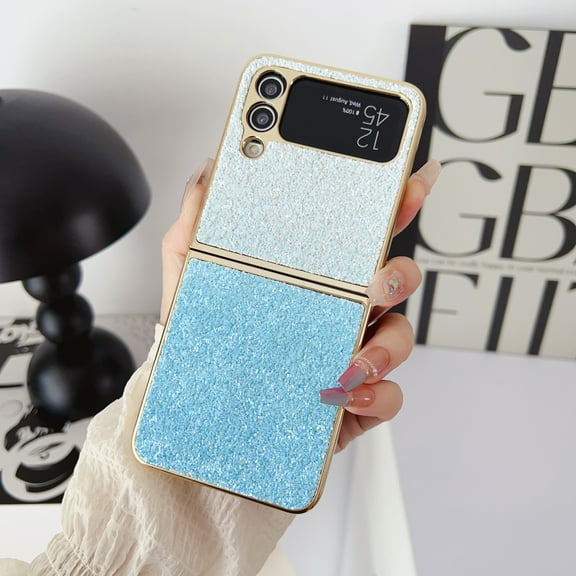 Mantto Case for Samsung Galaxy Z Flip4 Electroplated Sparkle Glitter Gradient Cover, Rugged Shockproof Non-Slip Slim Folding Case for Samsung Galaxy Z Flip4 Women Girls,Blue