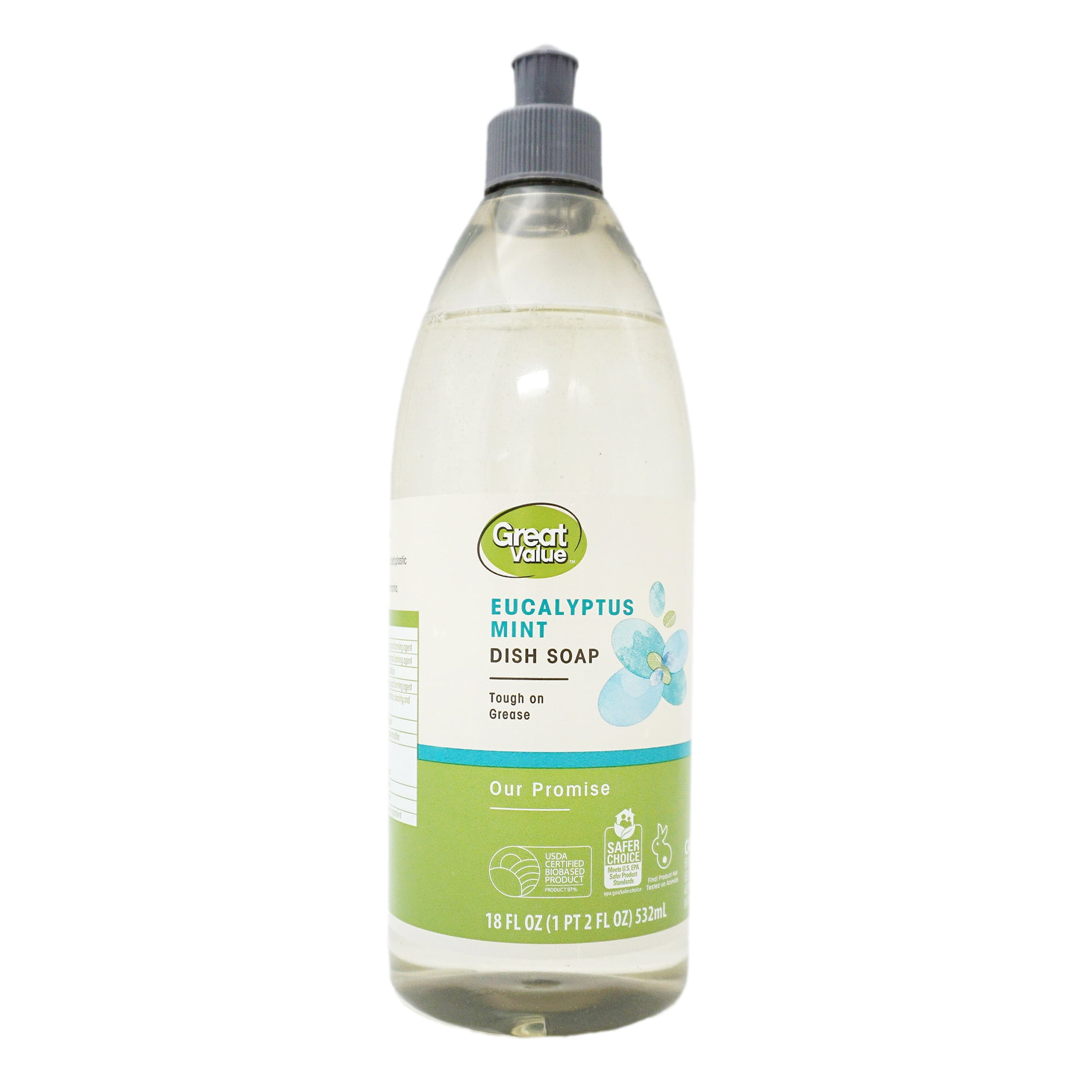 Great Value Our Promise Plant Based Liquid Dish Soap Eucalyptus, 18 fl