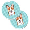 thumbnail image 1 of Checkerboard Blue Corgi Set of 2 Cup Holder Car Coaster, 1 of 1