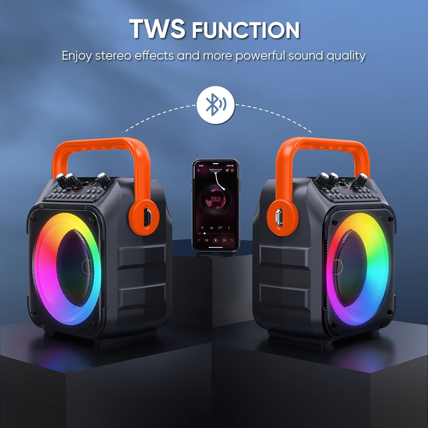 Bonaok Karaoke Machine for Adults with 2 Wireless Microphones, Portable Karaoke Machine, Karaoke Microphone with PA System for Home Party, Orange