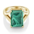 thumbnail image 3 of Gem Stone King 10.00 Ct Emerald Cut Green Malachite 18K Yellow Gold Plated Silver Ring, 3 of 6