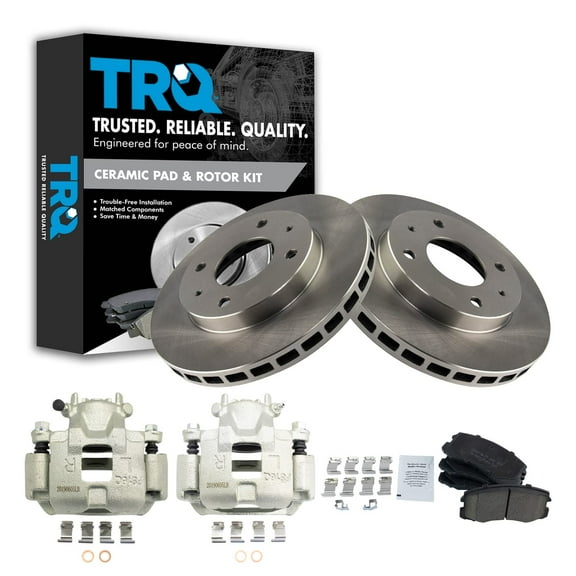 TRQ Front Brake Pad & Rotor Kit Brake Caliper Brake Pads Brake Rotor Ceramic Vented Fits Select 2002-2007 Mitsubishi Lancer