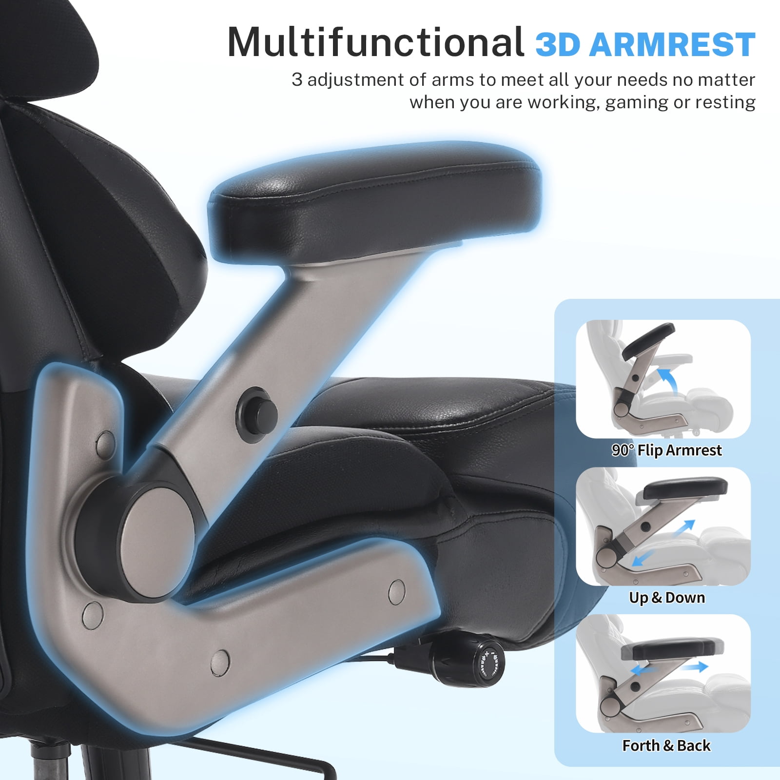 WOSDOM Big and Tall Office Chair 700lbs, Large High Back Executive Chair with Extra Wide Seat, Heavy Duty Rocking Computer Chair, 3D Flip Arms, Adjustable Lumbar Support, Black