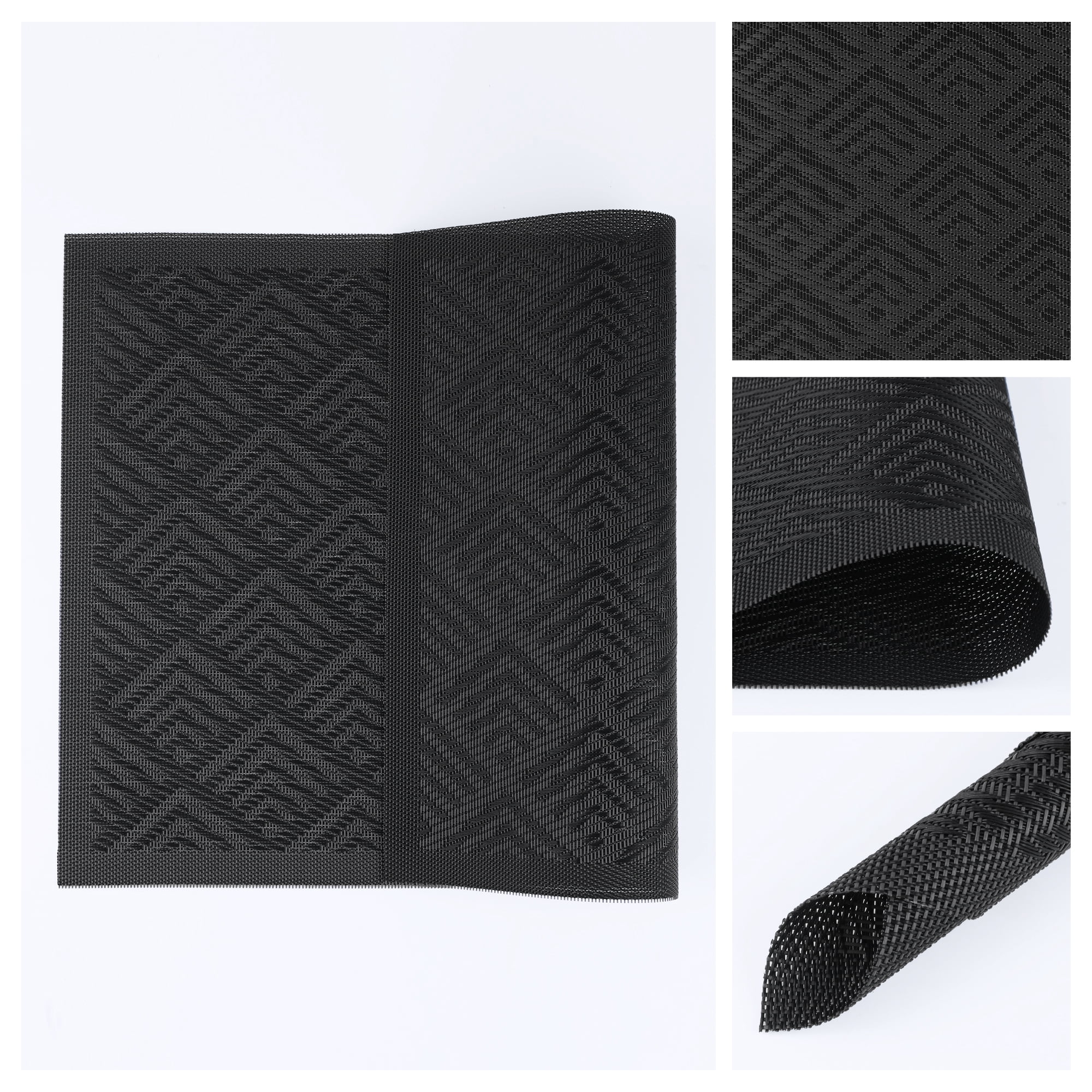 Unique Bargains Set of 6 Washable Plastic Placemats for Dining Table Decor Black