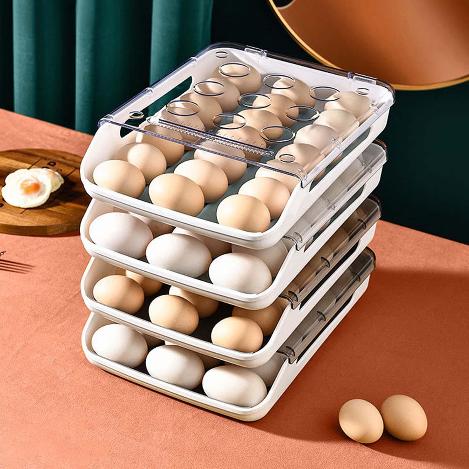Egg Holder for Refrigerator Automatic Rolling Storage Container Transparent Lid