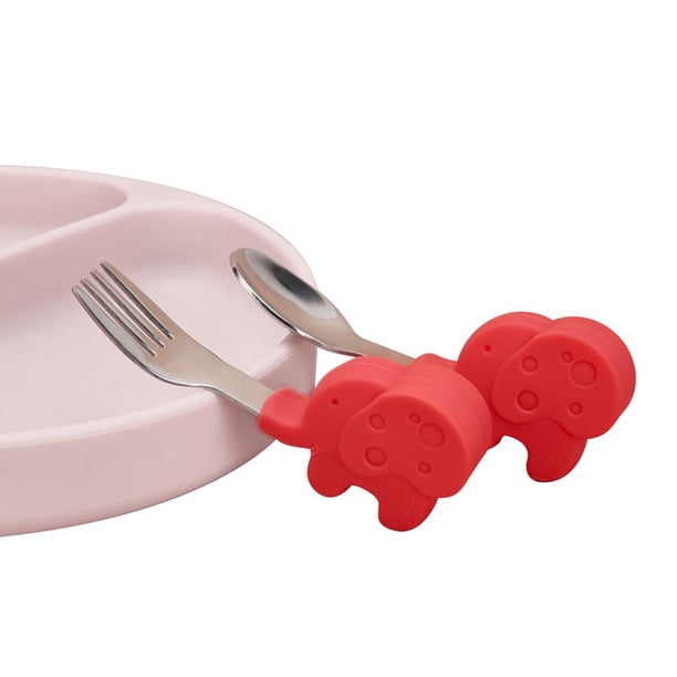 Juego De Cuchara Y Tenedor De Silicona Para Bebé, Vajilla De Alimentación De Bebé De Animales De Dibujos Animados Para Niños, Tenedores De Cuchara De Entrenamiento Para Aprender A Comer, 2 Uds. Minnieouse BA001334-04