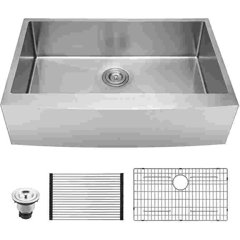 33-inch Farmhouse Kitchen Sink - Heavy Duty 18 Gauge Stainless Steel Single Bowl Workstation Sink, 9" Deep