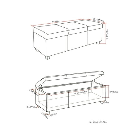 Simpli Home - Avalon Rectangular Polyester Ottoman With Inner Storage - Slate Gray
