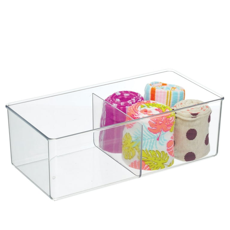 mDesign Plastic 2 Section Divided Closet Storage Bin, 2 Pack - Clear