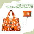 thumbnail image 4 of Wrapables Large & Small Foldable Tote Nylon Reusable Grocery Bags, Set of 2, Orange Kitties, 4 of 9