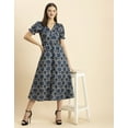 thumbnail image 2 of Moomaya Womens Printed Front Slit Dress, Puffed Sleeves, Styles Back Ties Midi Dress, 2 of 8