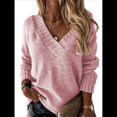 thumbnail image 1 of Suéter Holgado de Mujer, Cuello en V, Larga, Blusa Informal para Otoño e Invierno. Rosa L, 1 of 7