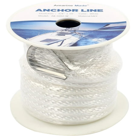 

Payshingy 3/8 Inch 50FT 100FT 150FT Premium Solid Braid MFP Anchor Line Braided Anchor Rope/Line with Thimble-800kg Breaking Strength (White 50ft) D1302