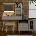 thumbnail image 6 of Yoneston Vanity Set with LED Lighted Mirror, 4 Storage Drawers, Movable Cabinet & Upholstered Stool, Makeup Table Set with Charging Station for Bedroom, White, 6 of 8