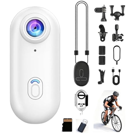 Chanana Mini Action Camera 64GB Motorcycle Camera Thumb Lens HD Mini Wearable Body Adventure Action Cameras 360&deg; Rotation Portable Wearable Mini Action Cam for Cycling Diving (White )
