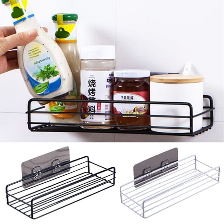 Travelwant Wall Mounted Storage Rack with Hooks Wrought Iron Storage Shelf No-Drilling Multipurpose Wall Rack for Home Kichen Living Room and Bathroom Use