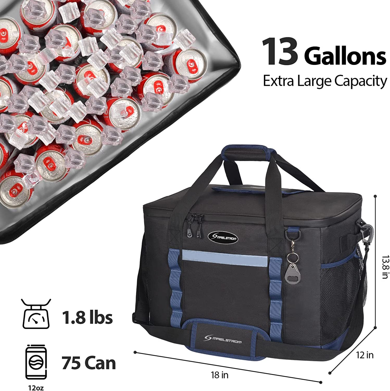 Maelstrom Soft Cooler Bag,Collapsible Soft Sided Cooler,24/30/60/75 Cans Beach Cooler,Ice Chest,Large Leakproof Camping Cooler,Portable Travel Cooler for Grocery Shopping,Camping,Road Trips