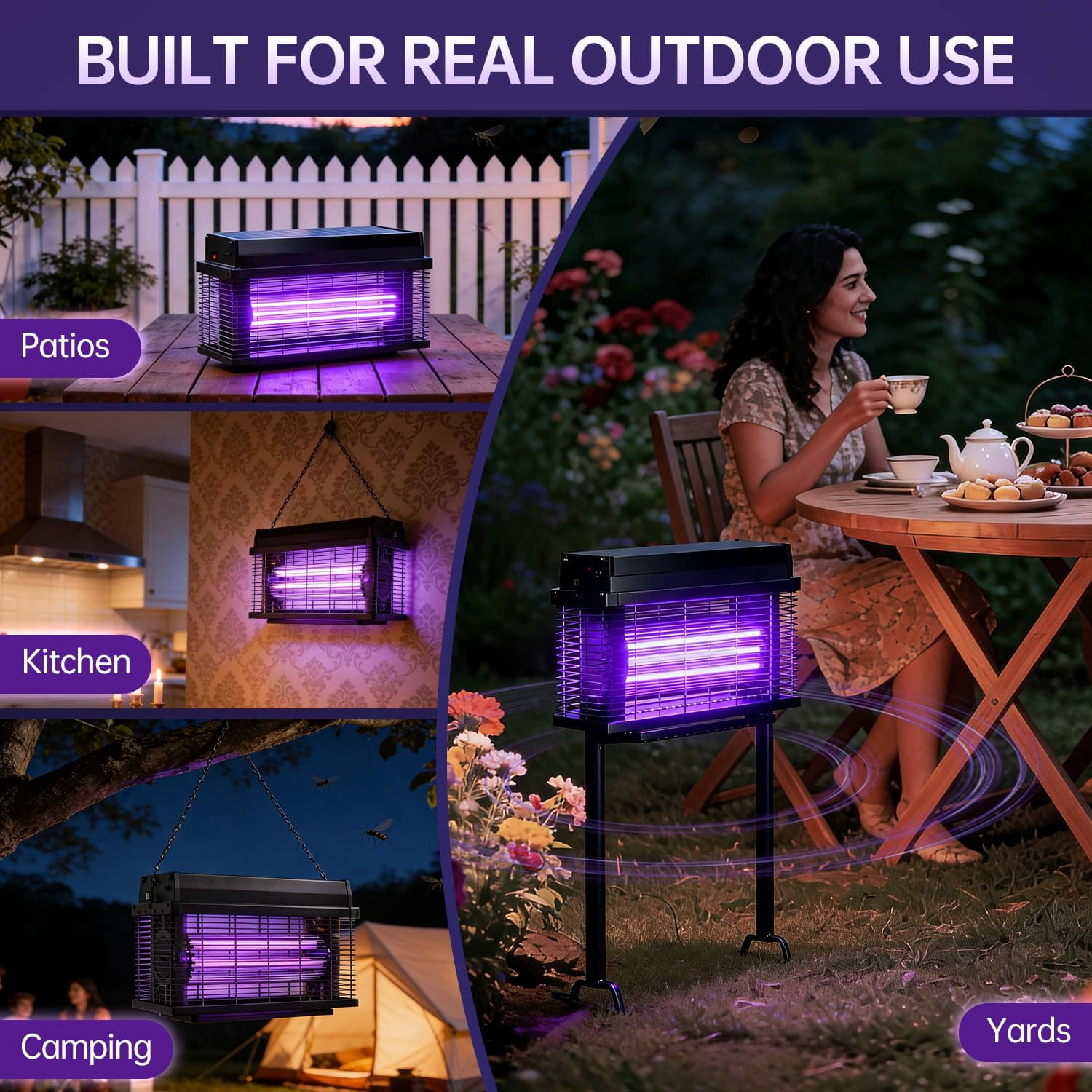 Solar Zapper Outdoor  4000 Sq.ft Mosquito With Smart Rain Off Rechargeable Killer Lamp Wireless Fly For Yard Patio Rv Camping (black)