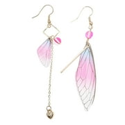 Cicada Wing Drop Butterfly Earrings Stud Dangle Asymmetric Tassel Decorations Pink Bride Miss