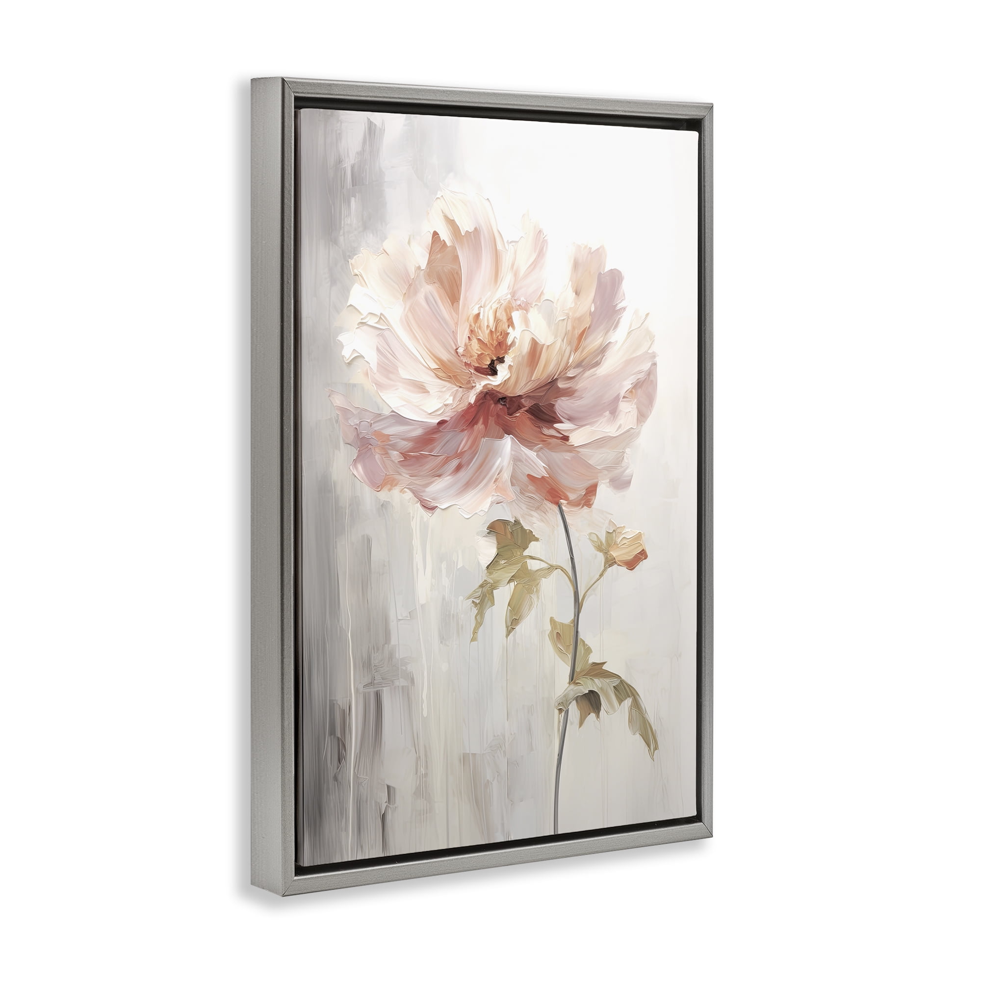 Stupell Industries Blush Flower Sprout Plants & Flowers Painting Gray Floater Framed Canvas Art Print Wall Art, 17 x 25