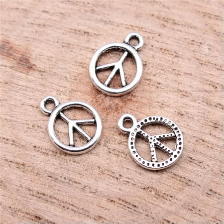 K-KED 400 Pcs Tibetan Silver Peace Symbol Charms Pendant 11X9MM Diy Making B15927