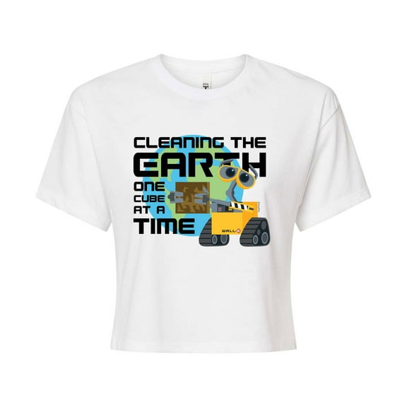 Wall-E - Cleaning The Earth - Juniors Cropped Cotton Blend T-Shirt