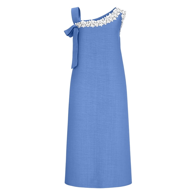 Eawtki Women's Sleeveless Floral Lace Trim Midi Dress with Pockets Casual Summer Beach Dress, Size: XL, Beige