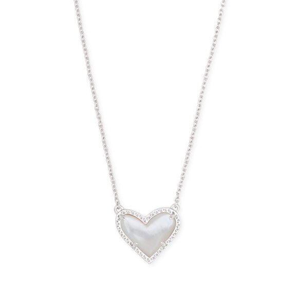 Kendra Scott Ari Heart Adjustable Length Pendant Necklace for Women, Fashion Jewelry RHODIUM - IVORY MOTHER OF PEARL