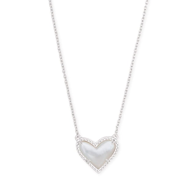 Kendra Scott Collier Pendentif à Longueur Ajustable Ari Heart pour Femmes, Bijou de Mode RHODIUM - Nacre Ivoire