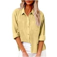 thumbnail image 5 of Women's Linen Button Snap Shirt Long Sleeve Collared Lapel Blouse Lightweight Gauze Summer Top Loose Plus Size 2026, 5 of 7