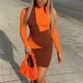 thumbnail image 2 of Pompotops Femmes Robe de Mode Manches Longues Col Haut Couleur Bloquant Robe Skinny, 2 of 9