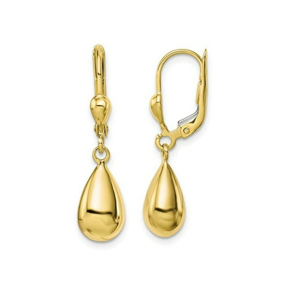 10K Yellow Gold Polished Fancy Dangle Leverback Earrings
