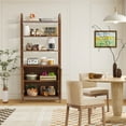 thumbnail image 6 of 71" Tall Fluted Bookcase with Adjustable Shelves and Doors Storage, 4 Tier Wooden Bookcases, Brown, 6 of 8