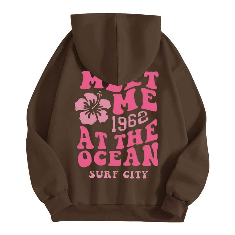 CILENON Pink Puff Hoodie For Women Graphic Letter Print