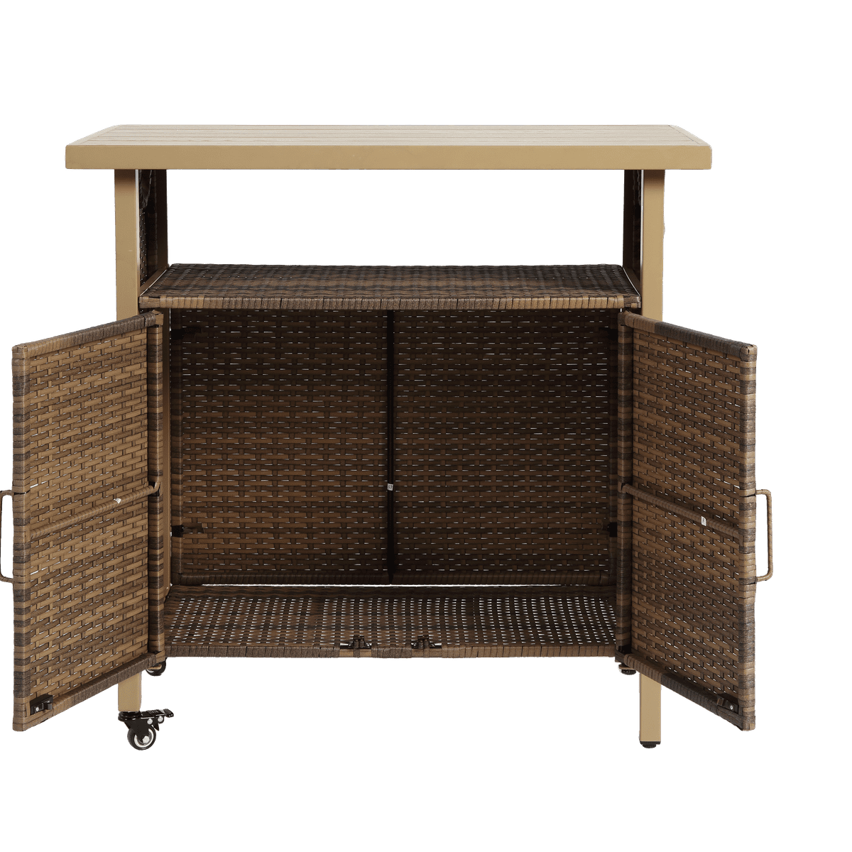 Sailvan Outdoor Wicker Bar Cart, Rolling Rattan Beverage Serving Cart with Wheels for Backyard Garden Poolside Party, Beige