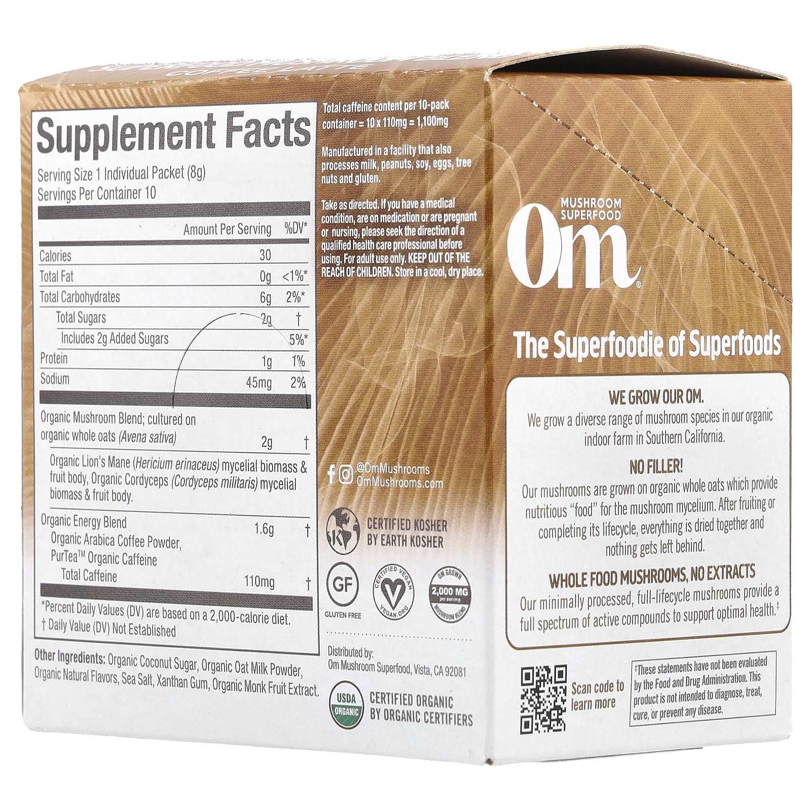 Organic Mushroom Nutrition Mushroom Coffee Latte Blend 10 Pkts