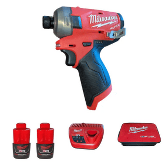 Milwaukee M12 1/4" 12V Brushless Hex Impact Driver Kit 2551-22 with (2) 2Ah Batteries, Charger, & Tool Bag - Quiet, Compact, and Powerful Power Tool Kit
