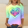thumbnail image 2 of WREESH Womens 3/4 Sleeve Tops Valentine's Tie-Dye Heart Graphic T-Shirts Blouses Fashion Spring Summer Crew Neck Shirts Yellow, 2 of 5