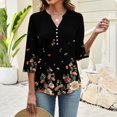 thumbnail image 3 of Bbyeadc Blouses for Women Dressy Casual 3/4 Length Sleeve V Neck Tops Button Floral Print Tee Trendy Summer Pullover,Black(M), 3 of 5
