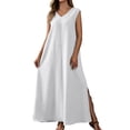 thumbnail image 2 of ClodeEU Women's V Neck Sleeveless Maxi Dress with Side Split,Casual Loose Summer Flowy Tank Dress White,Women's Plus M, 2 of 7