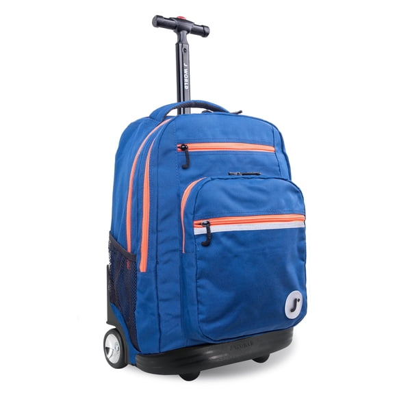 J World Sundance Laptop Rolling Backpack for Girls Boys. Roller Bookbag with Wheels, Navy