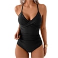 thumbnail image 2 of Ladies Swimsuits, Swim Dress Women, Womens Bathing Suits, One Piece Swimsuit Women, Women'S One Piece Swimsuits Tummy Control Front Cross Bathing Suits Tie Back Slimming V Neck Swimwear, Black XL, 2 of 6