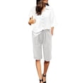 thumbnail image 3 of TaTaai Womens Shorts Elastic Drawstring Waist Side Pocket Rolled Hem Solid Soft Breathable Casual Linen Shorts for Summer Gift, 3 of 7